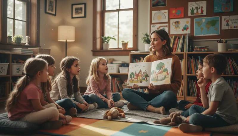 Illustration of reading: session of reading aloud to others