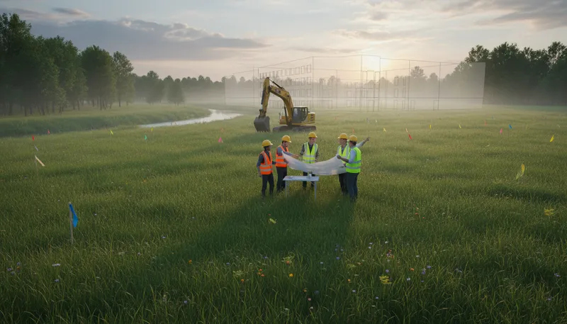 Illustration of greenfield: An undeveloped area for new projects.