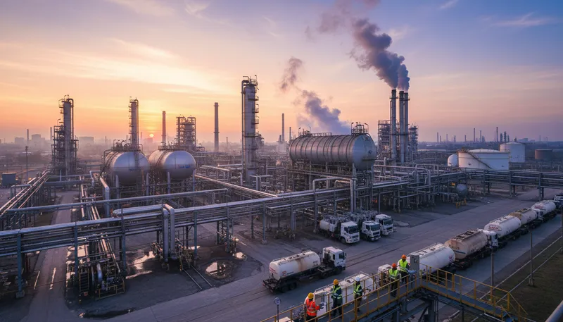 Illustration of petrochemical: Chemicals derived from petroleum and natural gas.