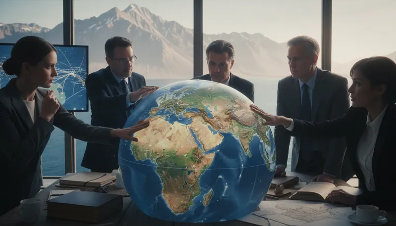 Illustration of geopolitics: Politics influenced by geographical factors.