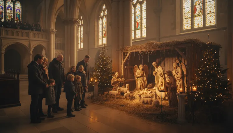 Illustration of nativity: The birth of Jesus, celebrated at Christmas.