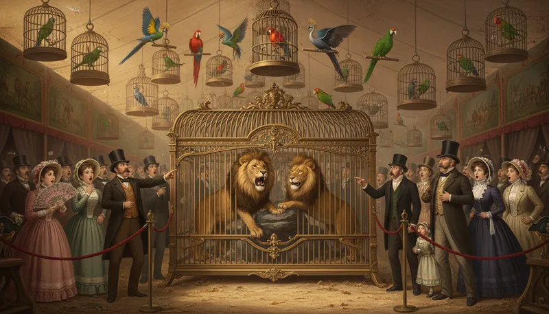 Illustration of menagerie: A collection of wild animals kept for exhibition.