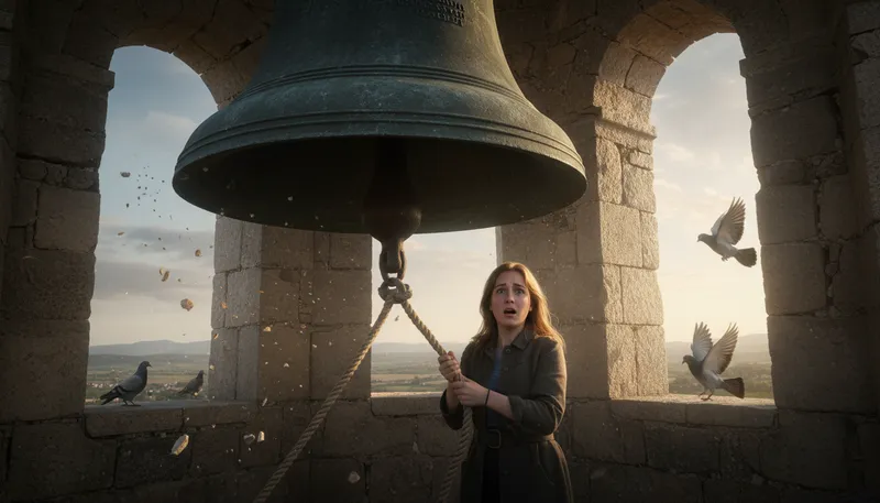 Illustration of unring a bell: to reverse a situation or memory.