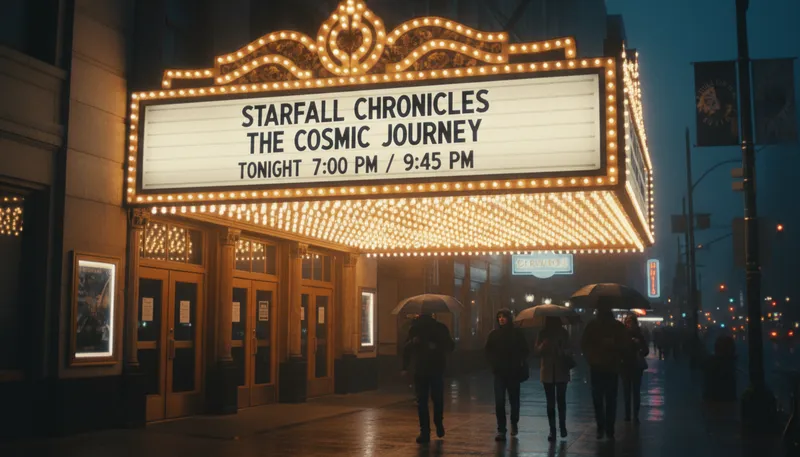 Illustration of marquee: sign over theater entrance displaying information