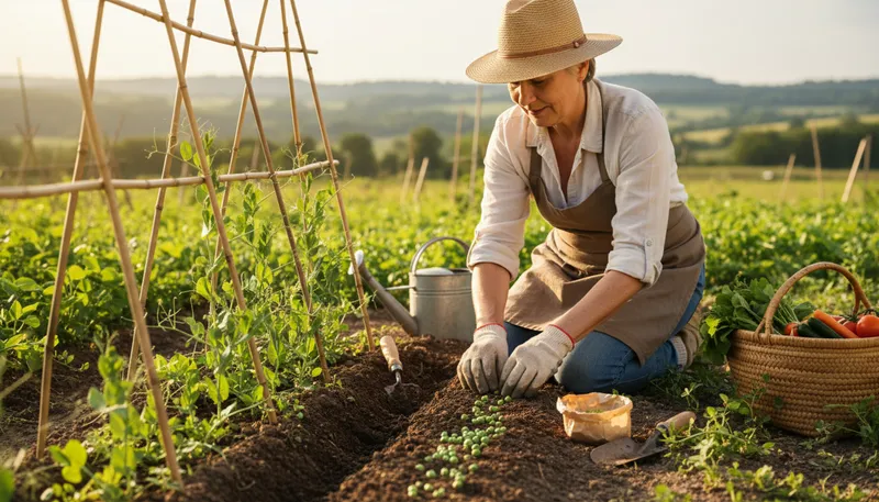 Illustration of pea patch: a garden area for growing peas.