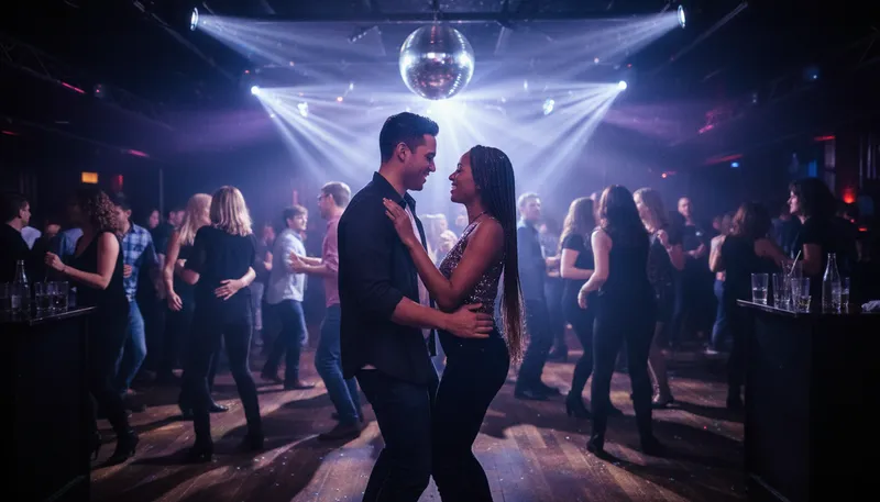 Illustration of bump and grind: Engage in suggestive dancing.