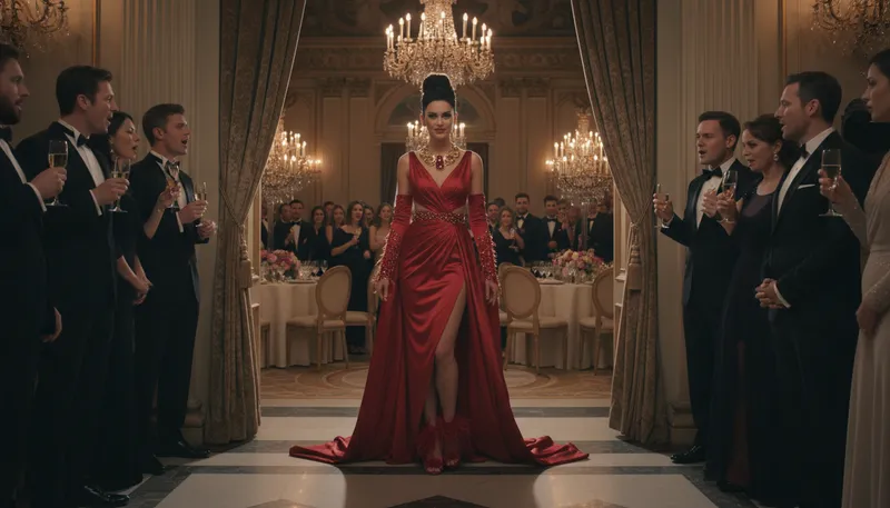 Illustration of fashionably late: Arriving after the expected time with style.
