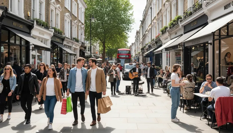 Illustration of marylebone: A district in London, known for shops.