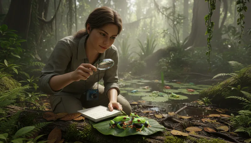 Illustration of biologist: A scientist who studies living organisms.