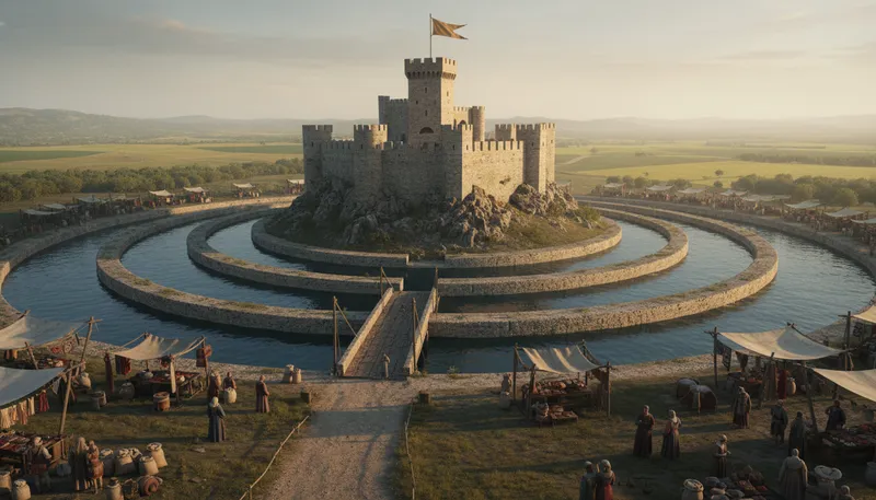 Illustration of moats: Defensive advantages against competitors.