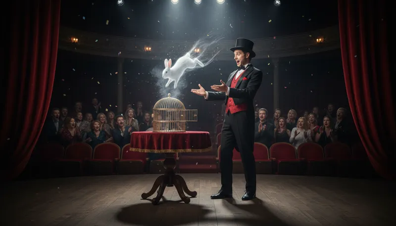 Illustration of magician: A person who performs magic tricks.