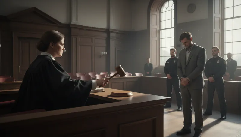 Illustration of convict: To declare someone guilty of a crime.