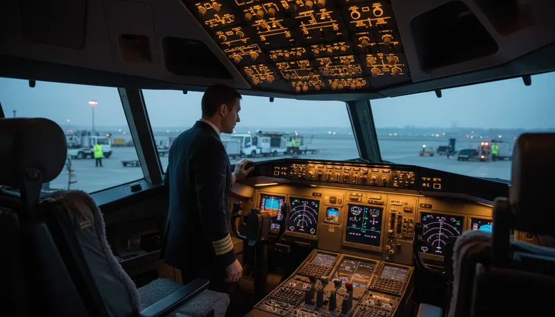 Illustration of cockpit: the area where pilots control an aircraft.