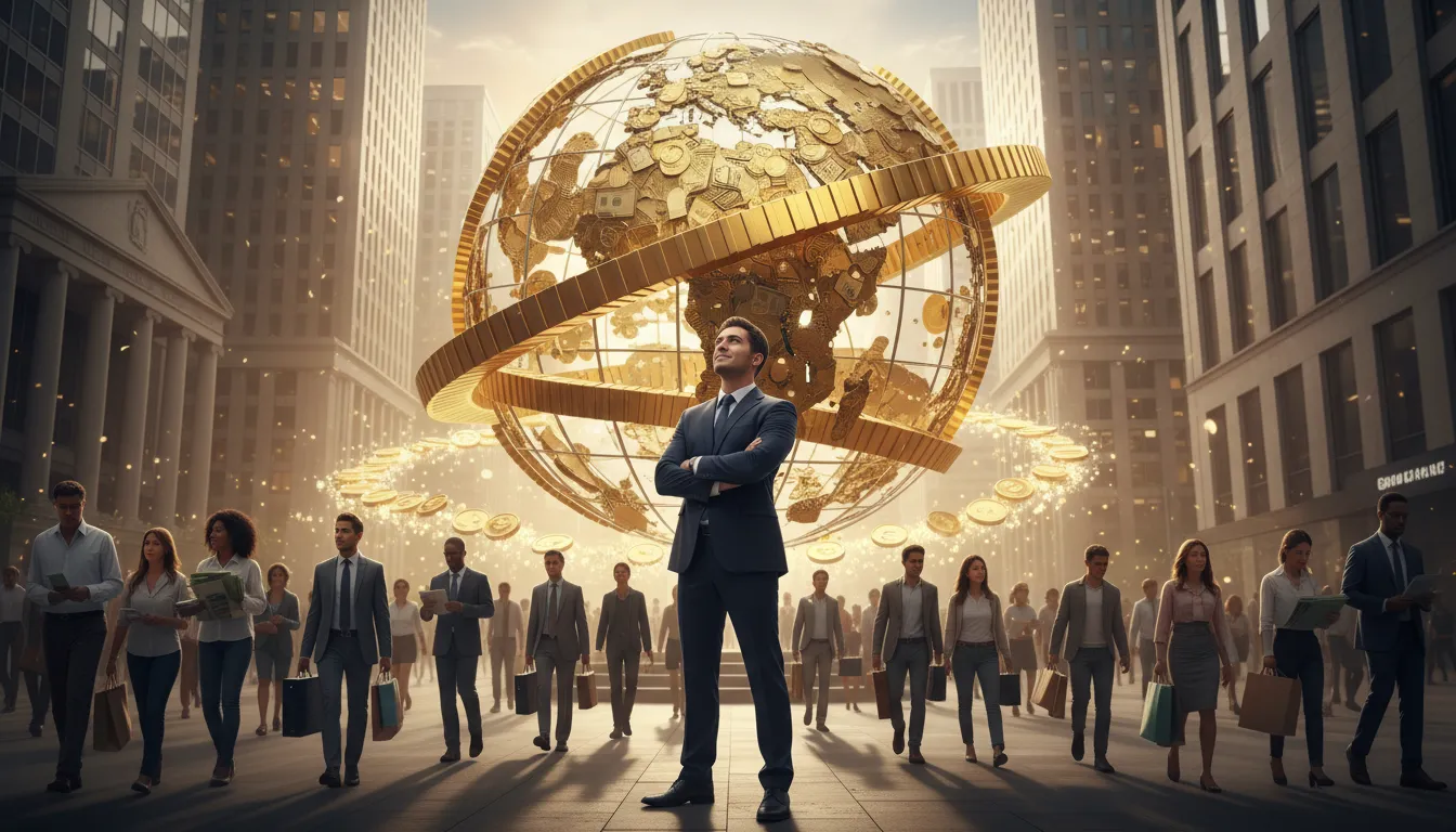 Ilustrasi money makes the world go round: Money is essential for daily life and activities.