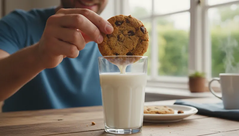 Illustration of dunk: To plunge something into a liquid briefly.