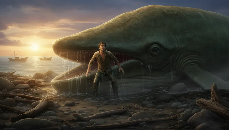 Illustration of jonah: A man who was swallowed by a big fish.