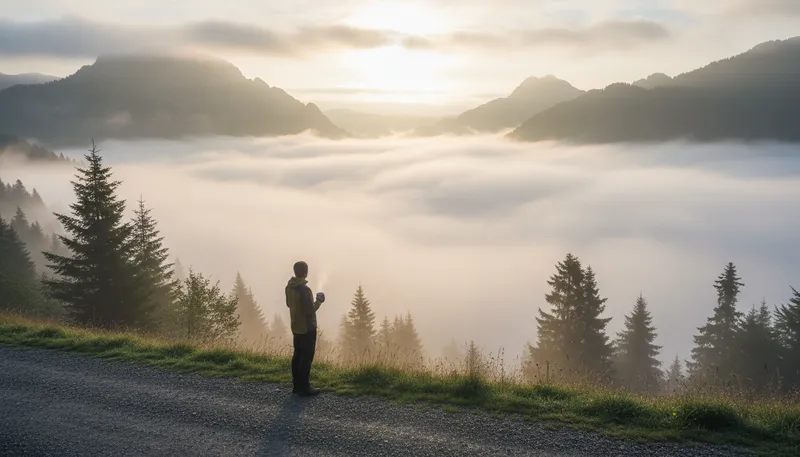 Illustration of foggy: having thick mist or haze in the air.