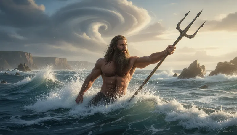 Illustration of triton: A mythological sea god, often depicted with a trident.