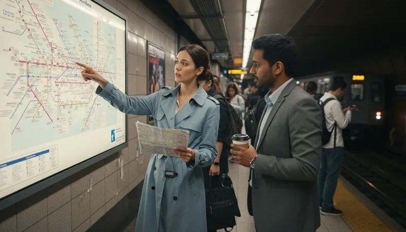 Illustration of which line goes to: asking for direction on public transport