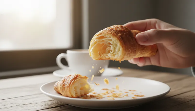 Illustration of flaky: Easily breaking into small pieces.