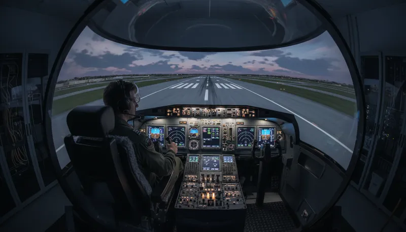 Illustration of simulator: A device that imitates real-life conditions.