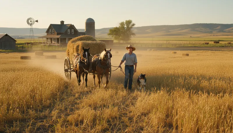 Illustration of ranch: A large farm for raising animals.
