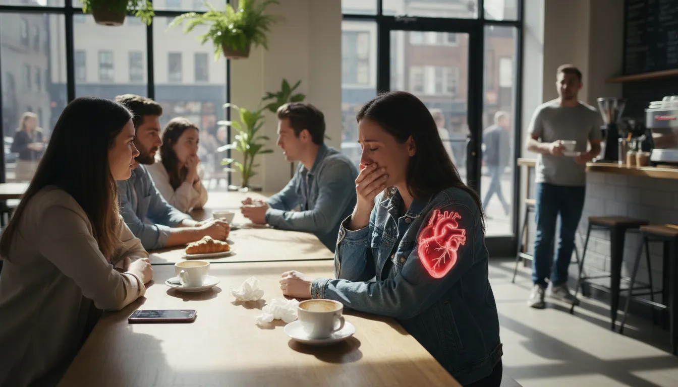 wear one's heart on one's sleeve 的插图：to openly show emotions