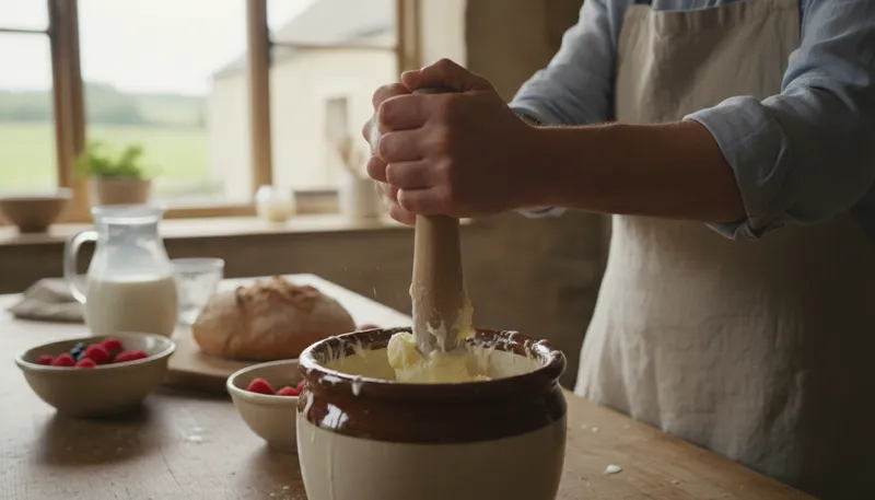 Illustration of churn: To stir or shake a liquid to make butter.