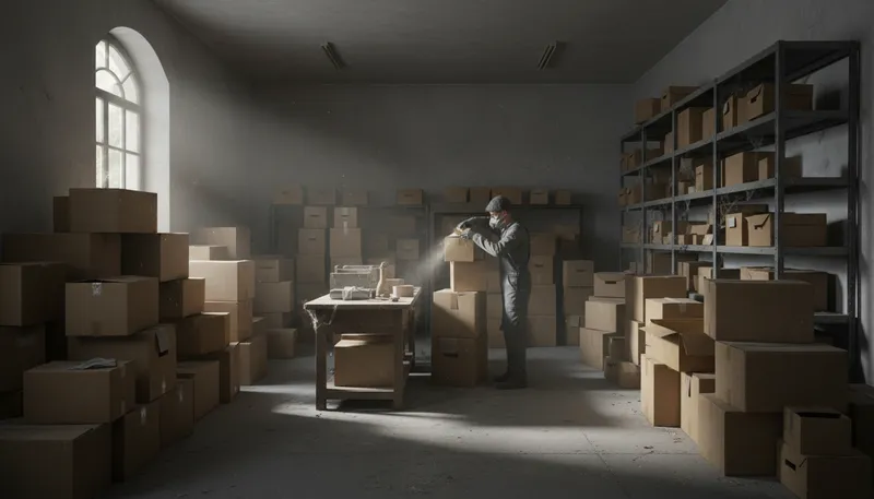 Illustration of storeroom: A room used for storing items.