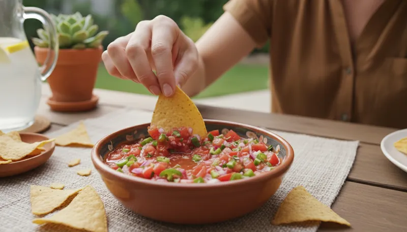 Illustration of salsa: A spicy sauce made from tomatoes and peppers.
