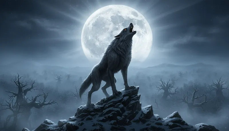 Illustration of werewolf: A mythical creature that transforms into a wolf.