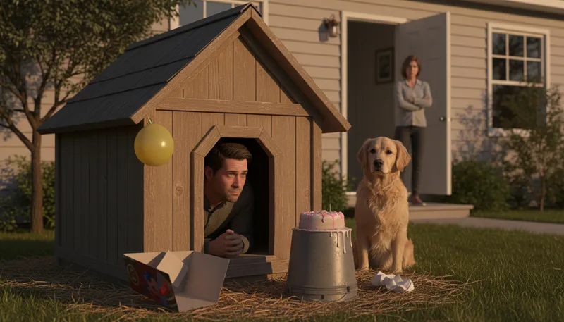 Illustration of in the doghouse: in trouble or out of favor.