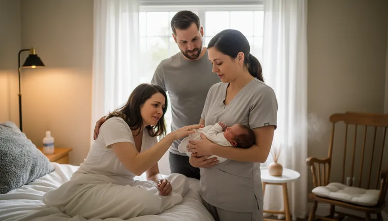 Illustration of midwife: A trained professional assisting during childbirth.