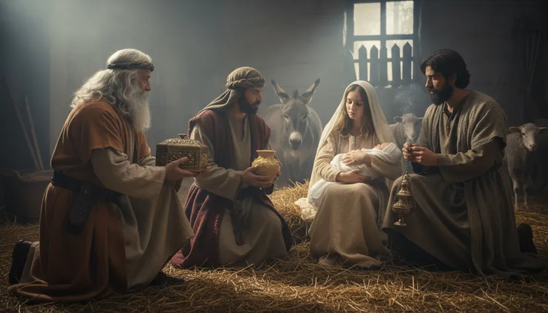 Illustration of magi: Wise men or sorcerers, often from ancient times.