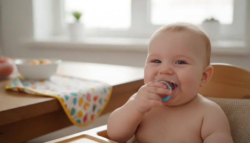 Illustration of pacifier: A rubber or plastic nipple for soothing infants.