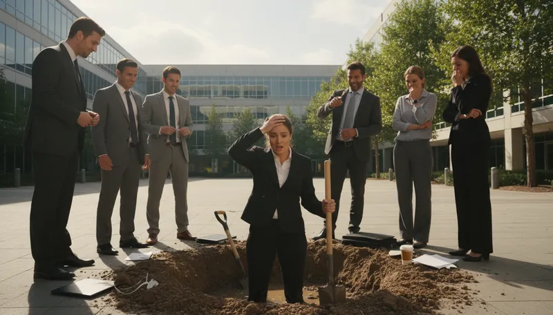 Illustration of dig oneself in a hole: To make a situation worse for oneself.