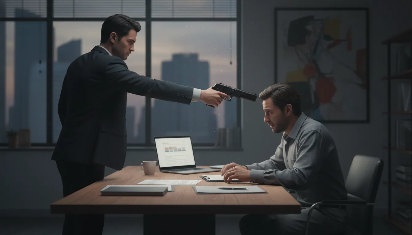 Ilustrasi put a gun to someone's head: to force someone to make a decision