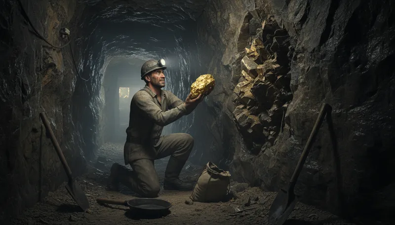 Illustration of miner: A person who extracts minerals from the ground.