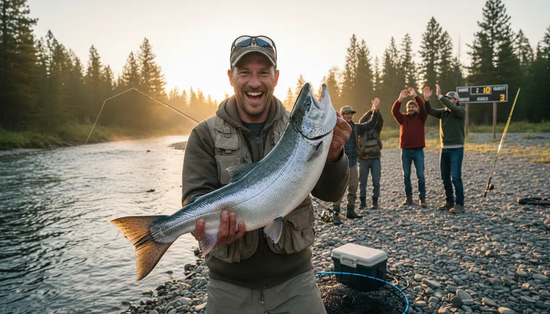 Illustration of fish-eating grin: A broad, satisfied smile.