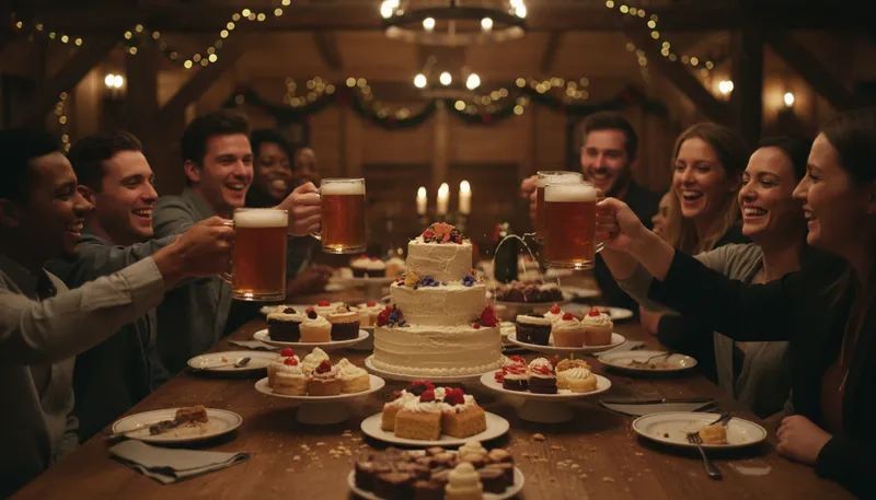 Illustration of cakes and ale: Pleasant food and drink enjoyed without worry.