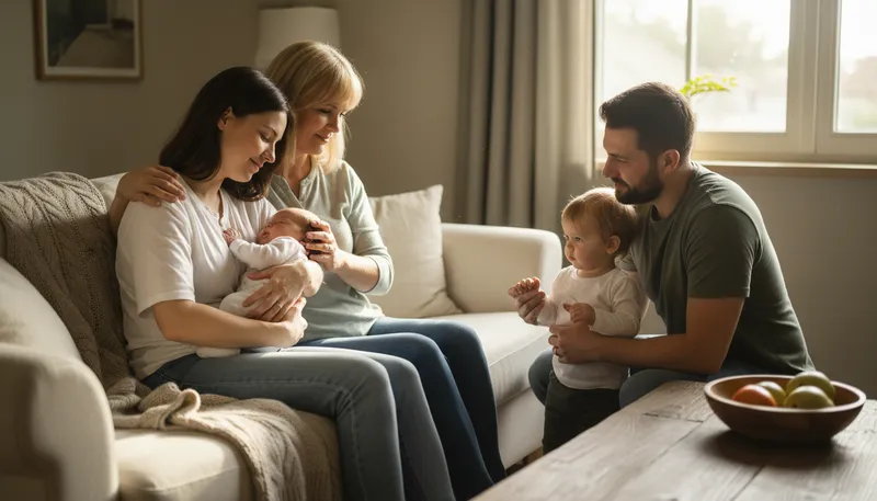 Illustration of childbearing: The process of giving birth to children.