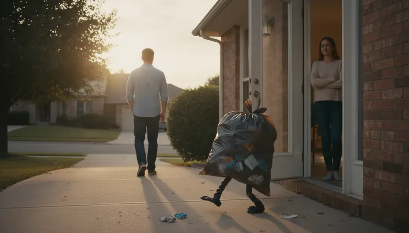 Illustration of the trash takes itself out: no longer needing to deal with a problem