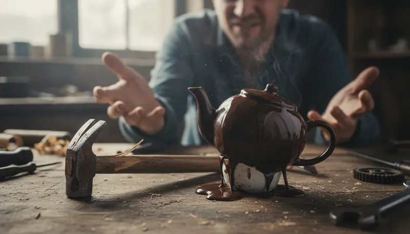 Illustration of as useful as a chocolate teapot: completely useless or ineffective