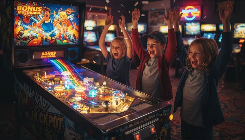 Illustration of pinball: A game played on a machine with a ball.