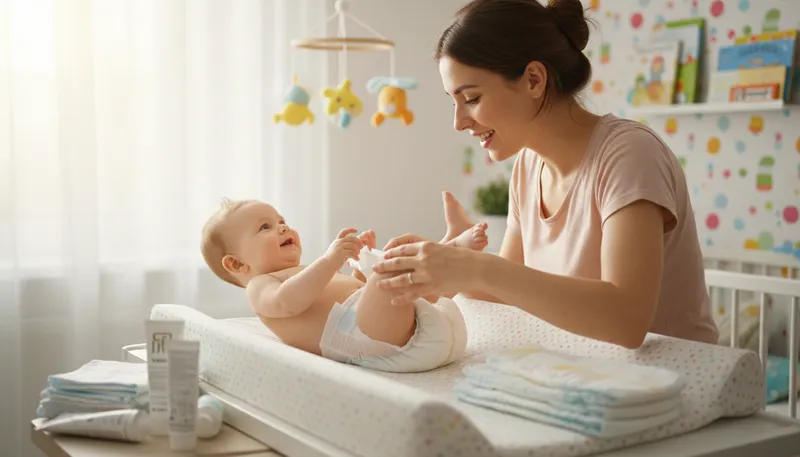 Illustration of nappy: a soft covering for a baby's bottom