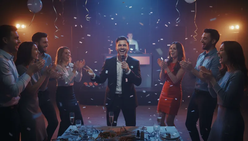 Illustration of life and soul of the party: The most lively and entertaining person present.