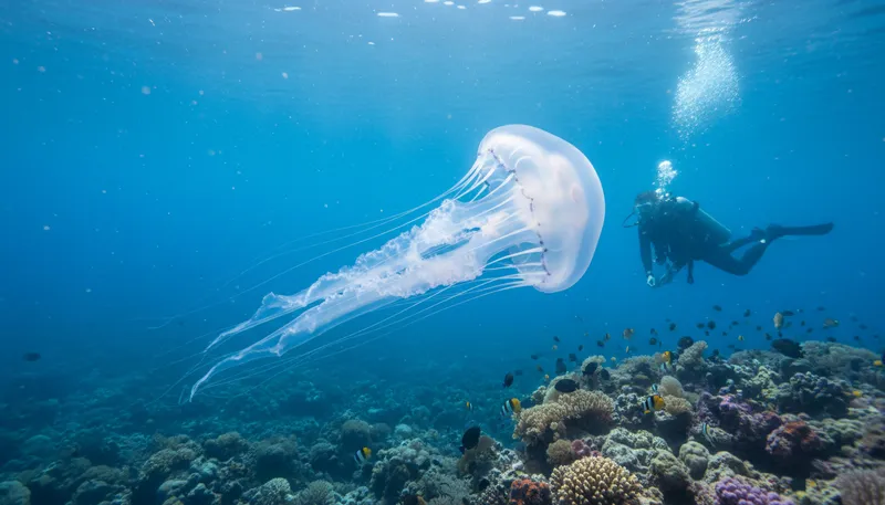 Illustration of jellyfish: a soft sea creature with tentacles