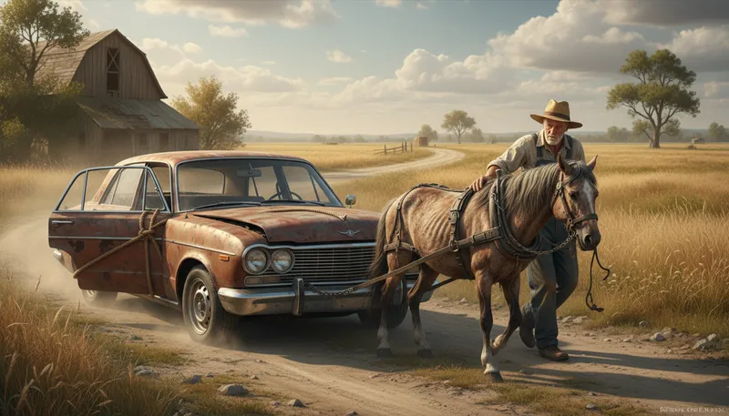 Illustration of shanks' nag: An old or unreliable horse.