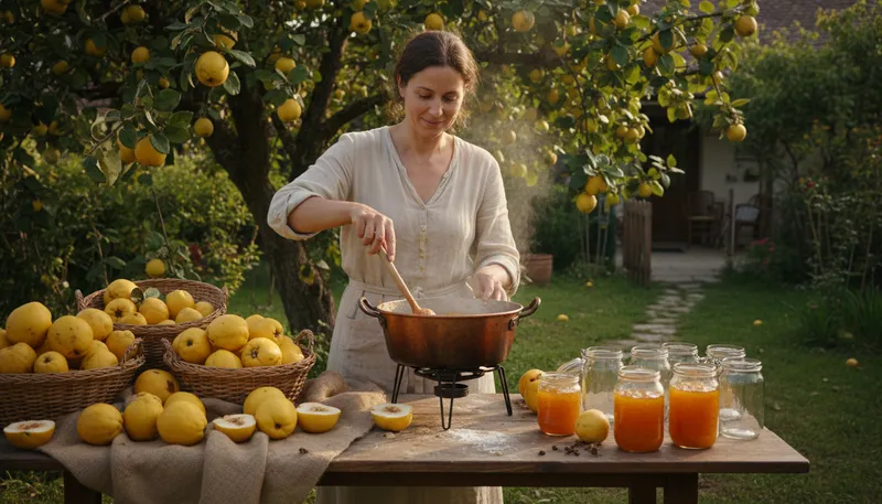 Illustration of quince: A yellow fruit resembling a pear.