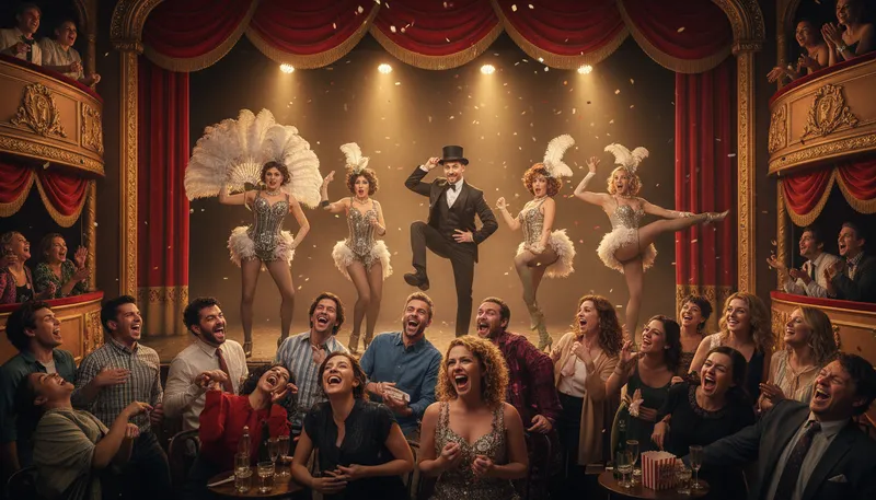 Illustration of burlesque: A theatrical show with humor and parody.